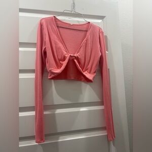 Alo Peach/pink Ribbed Long Sleeve Crop Top
